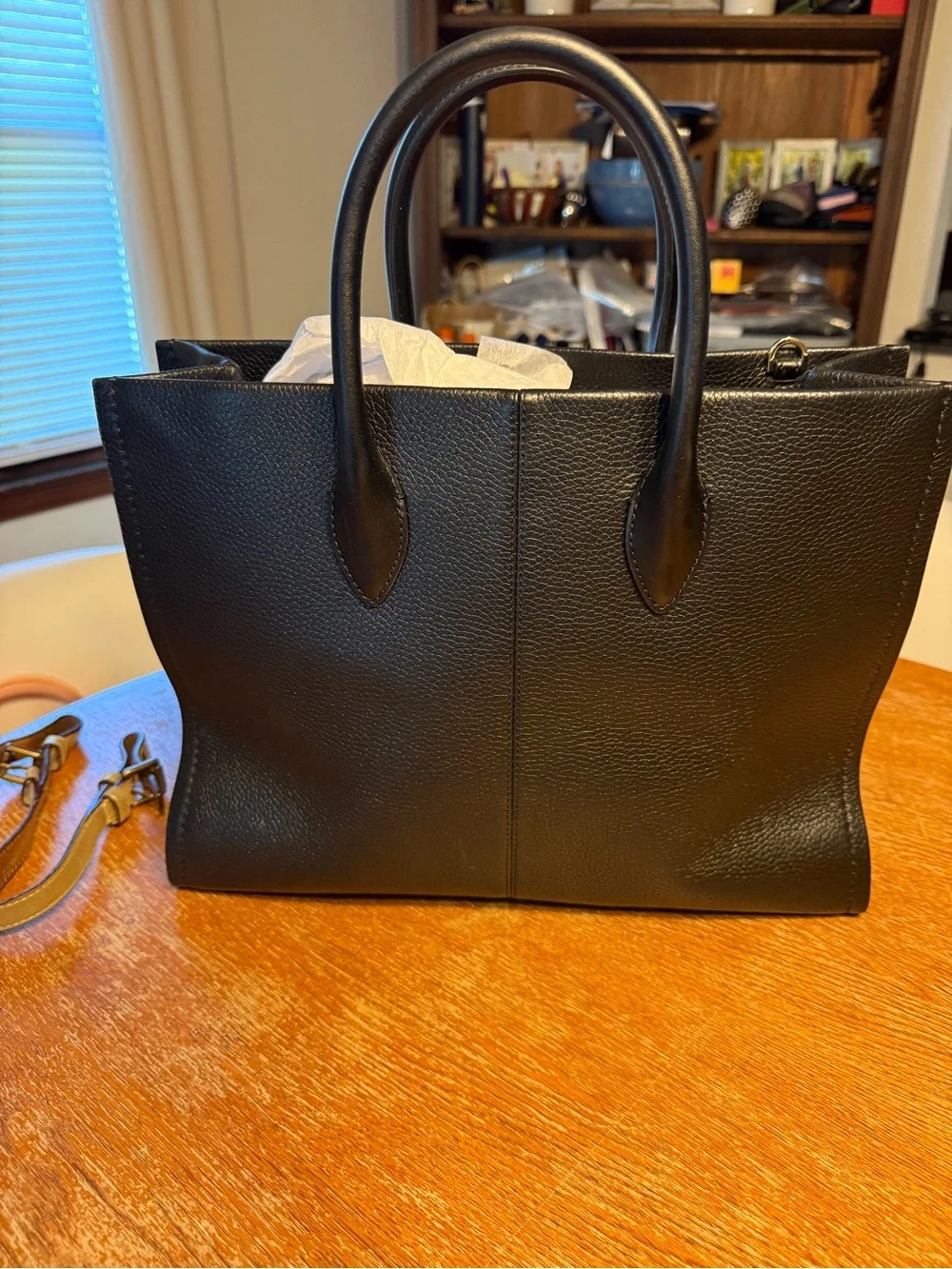 Michael Kors Black Pebbled Leather Logo Tote with Gold Accent